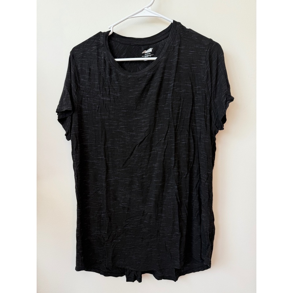 Avia Womens Space Dye Short Sleeve Activewear Top Black Large 12-14 Crew Neck